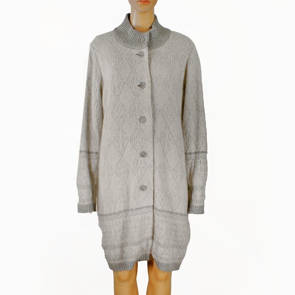 M. & Kyoko Japan Grey Hand Spun Sheep Wool Knit Long Cardigan Sweater Jacket